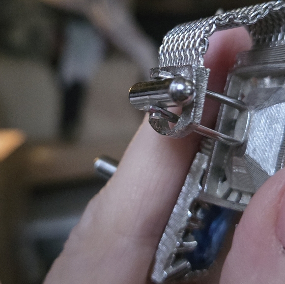 Swank blue topaz silver mesh vintage cufflinks - Picture 6 of 9